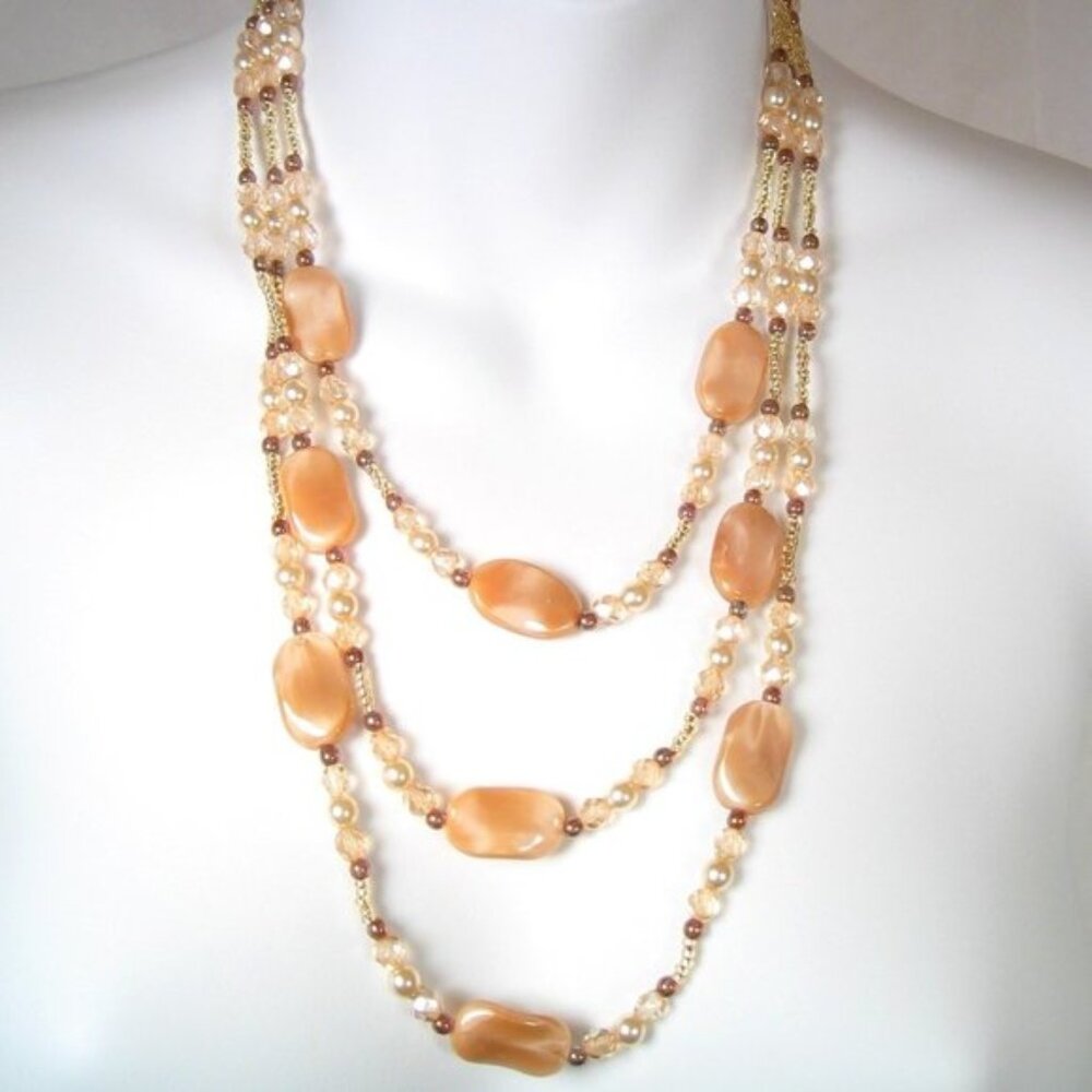 Three strand Necklace Caramels with Pearl Crystal